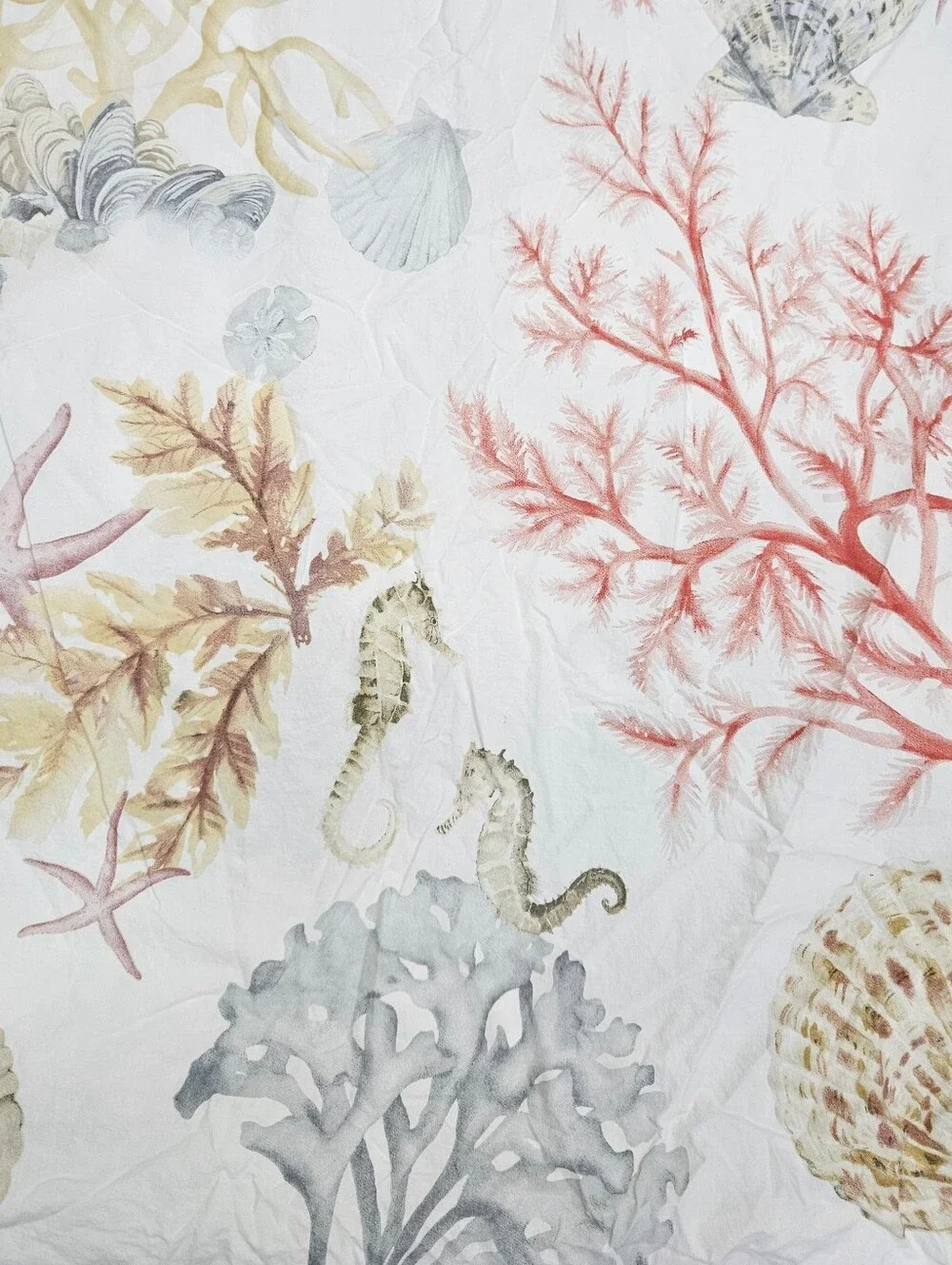 Pottery Barn Atlantic F/Q Duvet Organic Cotton Sea Life Coral Shells Coastal